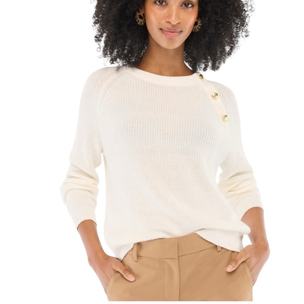 J. Crew Sweater Button Raglan Crewneck Ivory Women’s Small